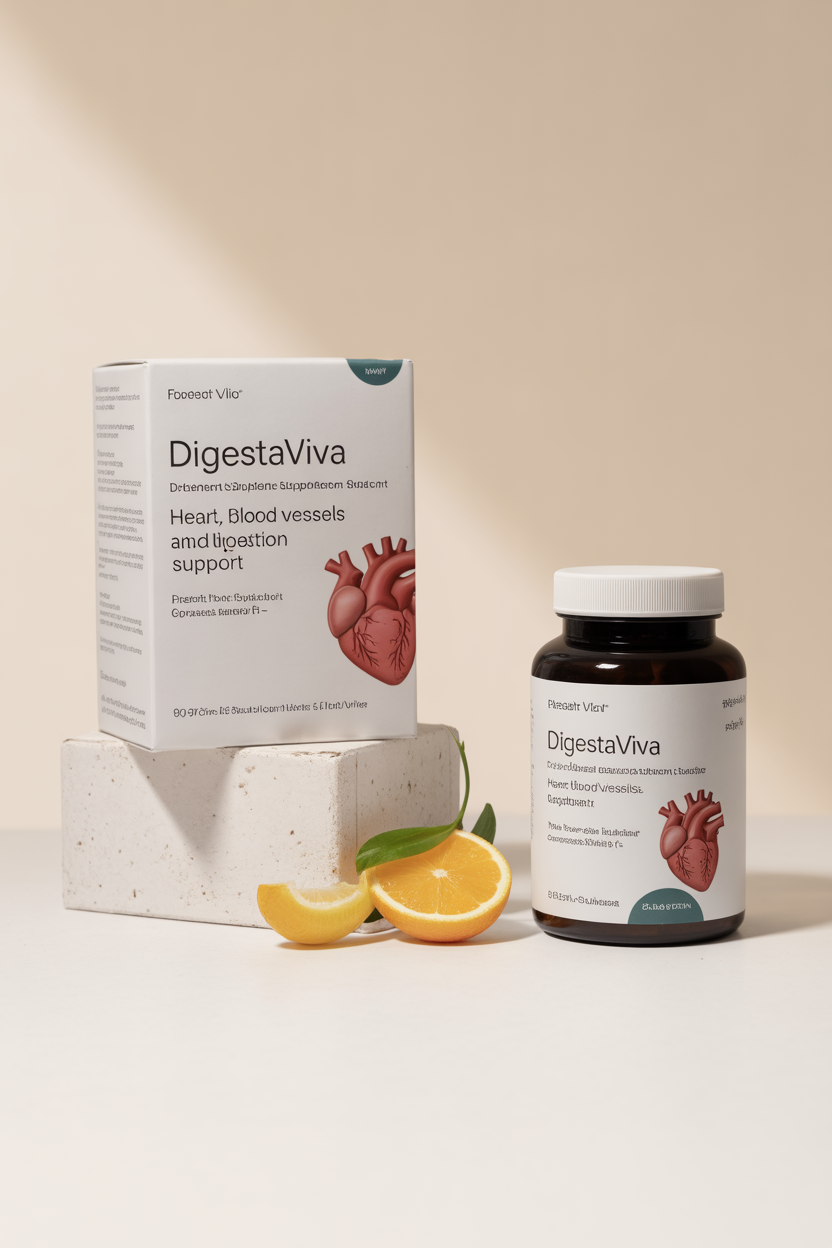 Digestaviva dietary supplement packaging for heart, blood vessels and digestion support